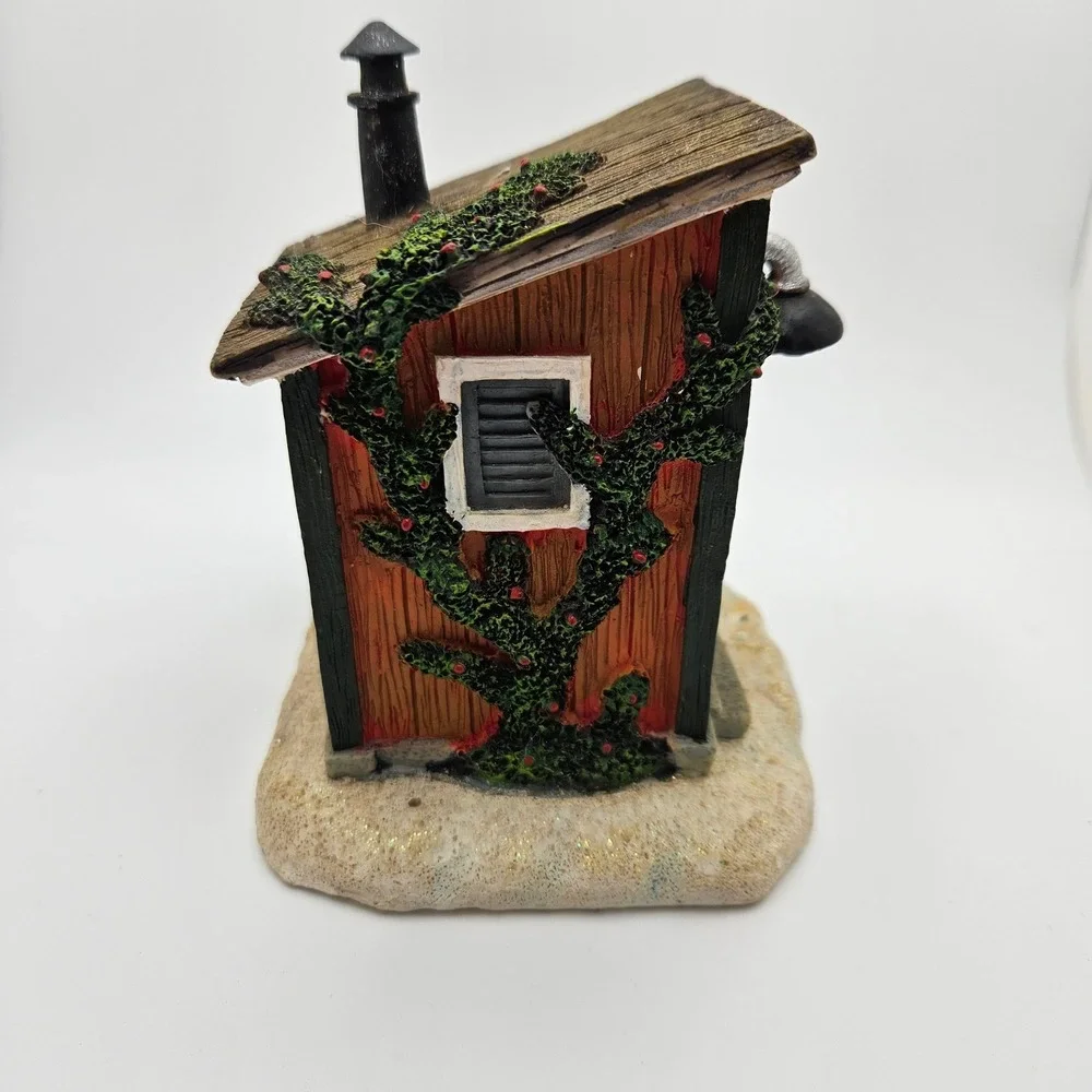 Vintage Christmas Outhouse Scene Miniature‎ Figurine Old Man Reading Newspaper